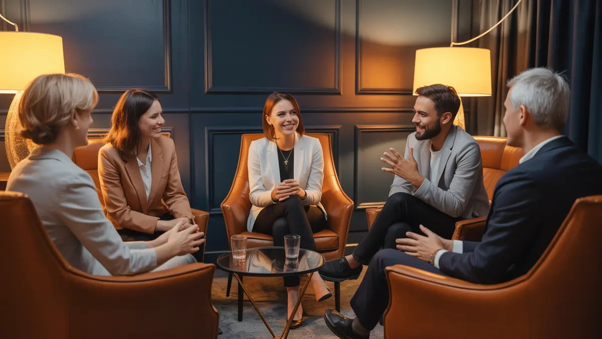 RESET Framework coaching community — diverse professionals in a premium mastermind setting